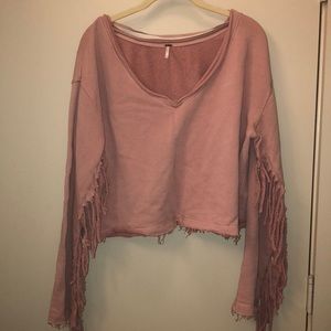 Pink free people fringe sweatshirt